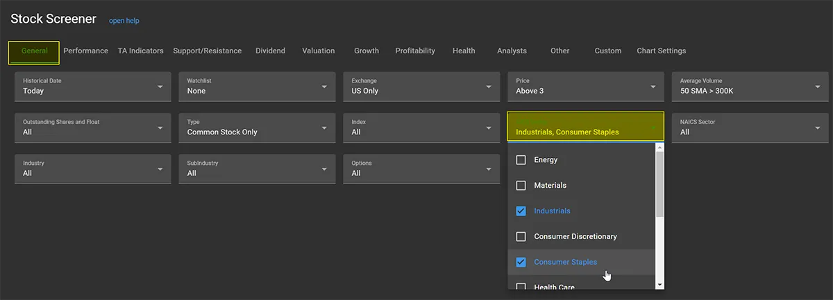 selecting specific sectors or industries